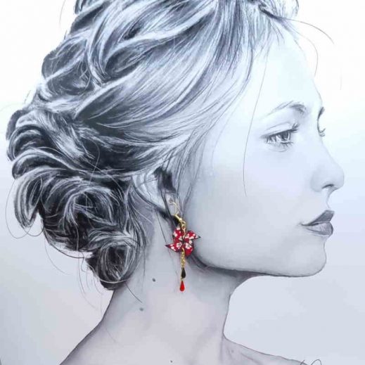 Boucles d'oreilles Moulin en Liberty Mitsi valéria rubis Boucles d'oreilles Moulin en Liberty Mitsi valéria rubis