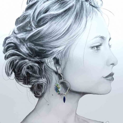 boucles d'oreilles Phoenix en liberty Strawberry thief denim boucles d'oreilles Phoenix en liberty Strawberry thief denim