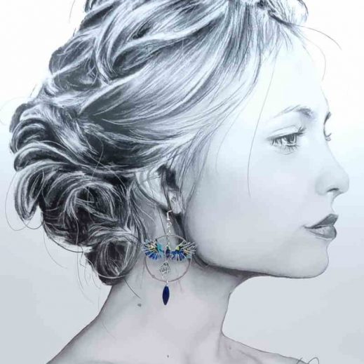 boucles d'oreilles Phoenix en liberty Strawberry thief denim boucles d'oreilles Phoenix en liberty Strawberry thief denim