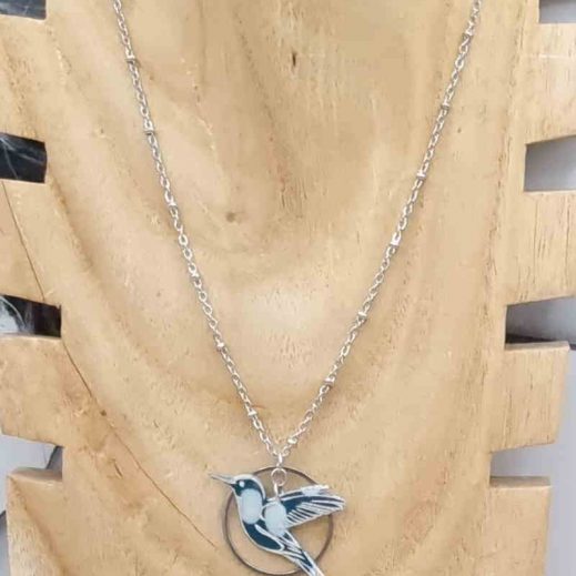 Collier colibri en coton yoichi pétrole Collier colibri en coton yoichi pétrole