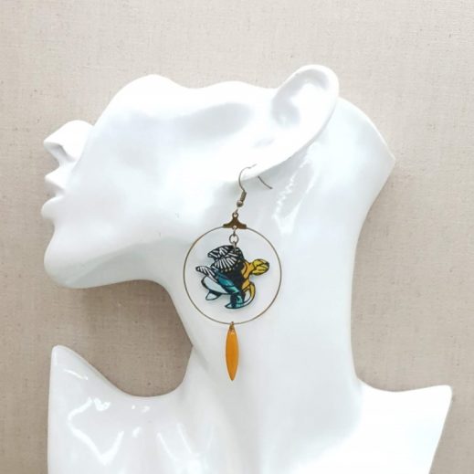 20210418_182514 Boucles d'oreilles feuille et tortue tissu jungle