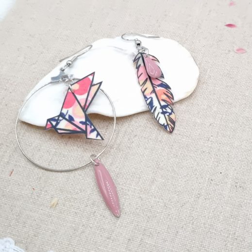 Boucles d'oreilles oiseau en liberty wiltshire pois de senteur Boucles d'oreilles oiseau en liberty wiltshire pois de senteur