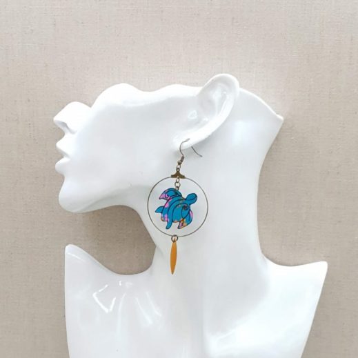 20210507_180344 Boucles d'oreilles tortue et feuille tissu petit pan