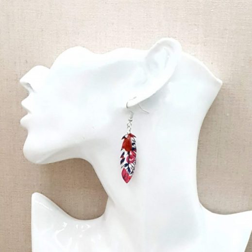 20210603_194235 Boucles d'oreilles oiseau et plume en tissu liberty