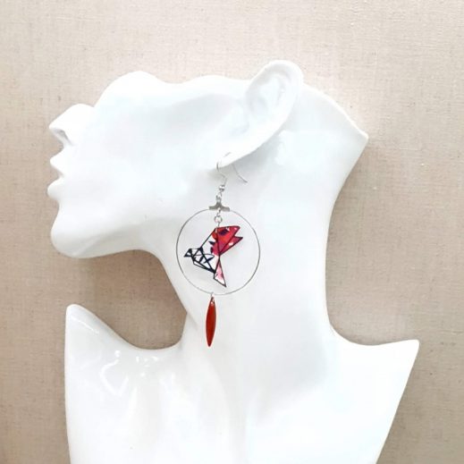 20210603_194247 Boucles d'oreilles oiseau et plume en tissu liberty