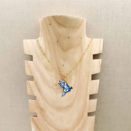 20210613_113742 Collier oiseau origami en liberty et acier inoxydable