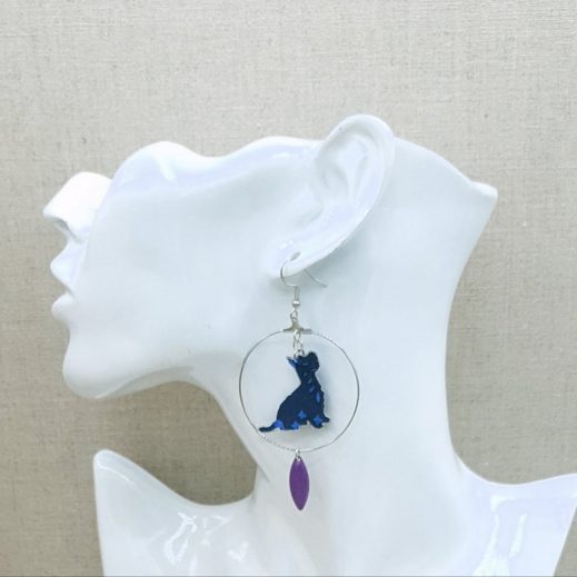 boucles d'oreilles chien Westie en liberty Capel indigo boucles d'oreilles chien Westie en liberty Capel indigo