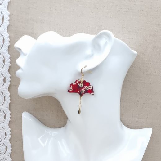 boucles d'oreilles gingko en liberty boucles d'oreilles gingko en liberty