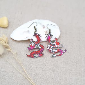 boucles d'oreilles dragon en liberty mitsi hibiscus