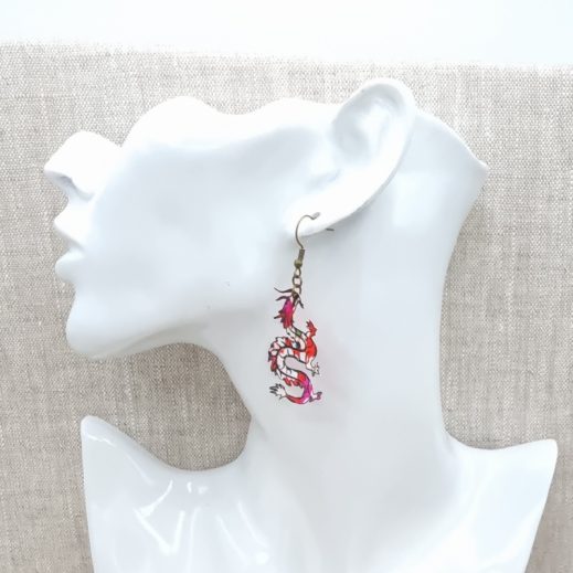 boucles d'oreilles dragon en liberty mitsi hibiscus boucles d'oreilles dragon en liberty mitsi hibiscus