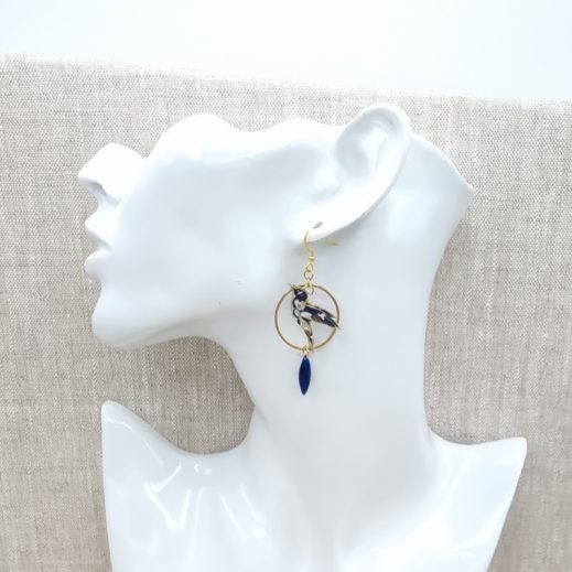 boucles d'oreilles colibri et plume en liberty boucles d'oreilles colibri et plume en liberty