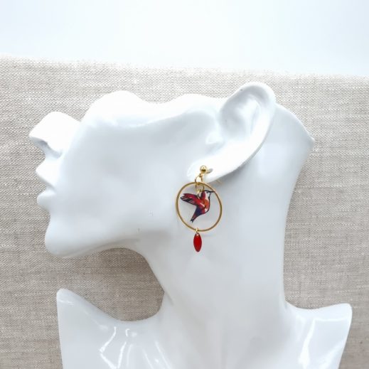 boucles d'oreilles mini colibri et lune boucles d'oreilles mini colibri et lune