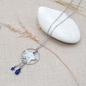 Collier étoile en liberty adelajda bleu et acier inoxydable argenté