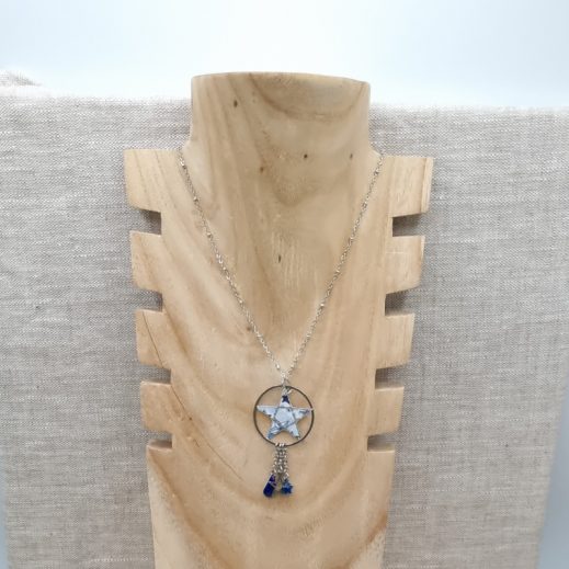 Collier étoile en liberty adelajda bleu et acier inoxydable argenté Collier étoile en liberty adelajda bleu et acier inoxydable argenté