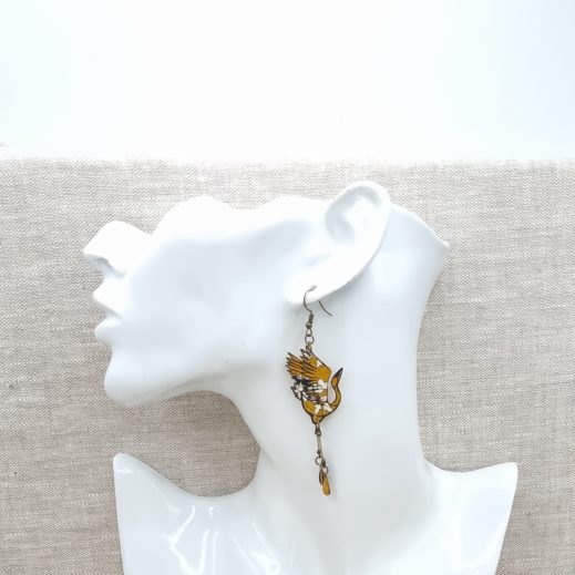 boucles d'oreilles grue et ginkgo boucles d'oreilles grue et ginkgo