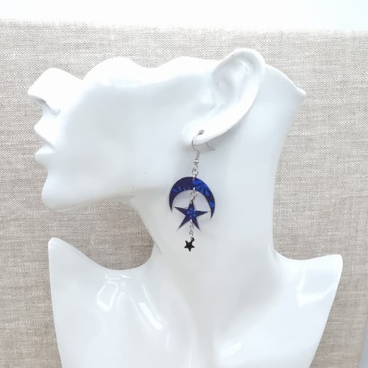 boucles d'oreilles étoile, lune et soleil liberty capel indigo boucles d'oreilles étoile, lune et soleil liberty capel indigo