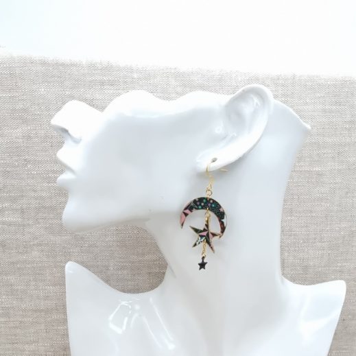 boucles d'oreilles étoile, lune et soleil liberty Adelajda wish noir boucles d'oreilles étoile, lune et soleil liberty Adelajda wish noir