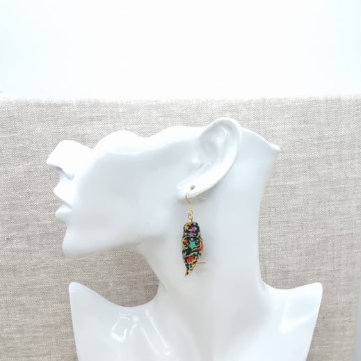 Boucles d'oreilles Chouette et Lune en Liberty Adelajda Wish noir Boucles d'oreilles Chouette et Lune en Liberty Adelajda Wish noir