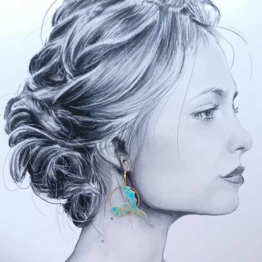 Boucles d'oreilles dragons en TISSU japonais Ginko turquoise Boucles d'oreilles dragons en TISSU japonais Ginko turquoise