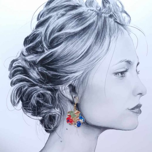 Boucles d'oreilles oiseau colibri 3 et hibiscus en liberty Margaret Annie bleu et orange Boucles d'oreilles oiseau colibri 3 et hibiscus en liberty Margaret Annie bleu et orange