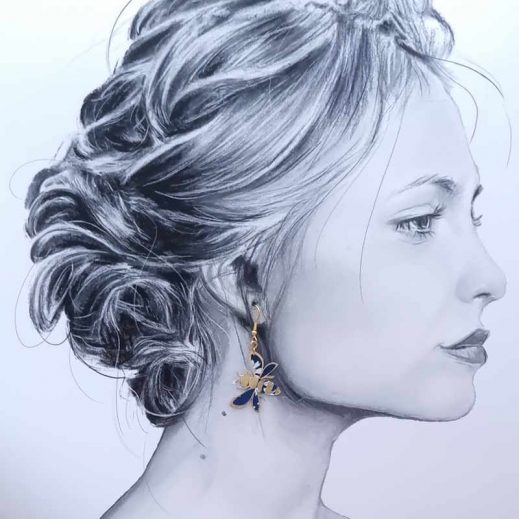 boucles papillon et fleur de tiare en liberty capel navy boucles papillon et fleur de tiare en liberty capel navy