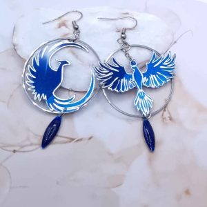 Boucles d'oreilles Phoenix en TISSU féérie bleu