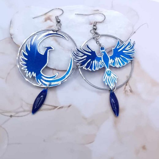 Boucles d'oreilles Phoenix en TISSU féérie bleu