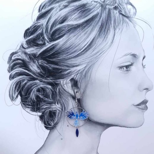 Boucles d'oreilles Phoenix en TISSU féérie bleu Boucles d'oreilles Phoenix en TISSU féérie bleu