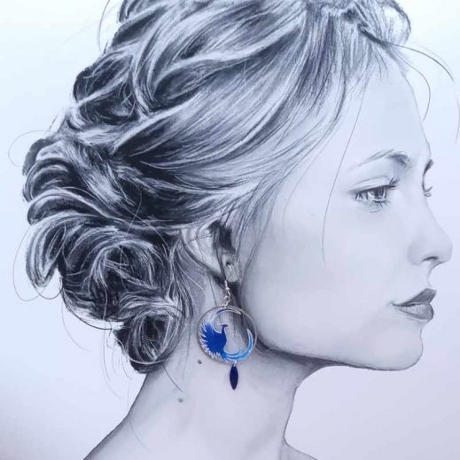 Boucles d'oreilles Phoenix en TISSU féérie bleu Boucles d'oreilles Phoenix en TISSU féérie bleu