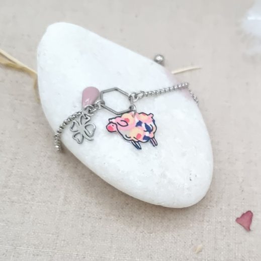 Bracelet ajustable acier avec mouton liberty Wiltshire pois Bracelet ajustable acier avec mouton liberty Wiltshire pois