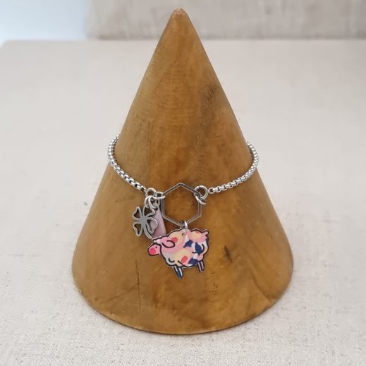 Bracelet ajustable acier avec mouton liberty Wiltshire pois Bracelet ajustable acier avec mouton liberty Wiltshire pois