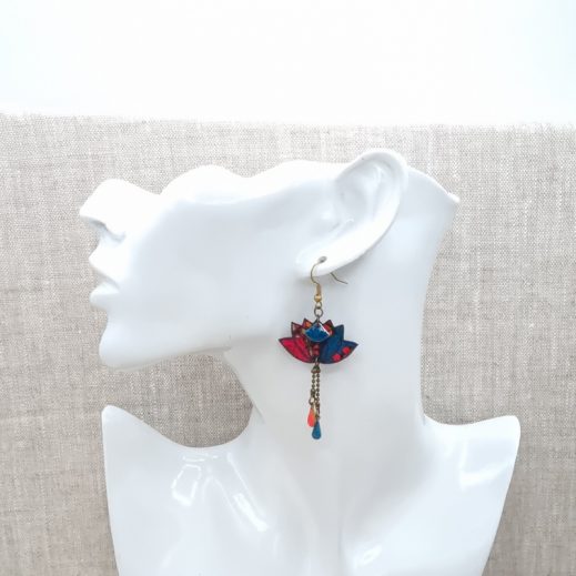 boucles d'oreilles lotus et colibri en liberty ciara pétrole boucles d'oreilles lotus et colibri en liberty ciara pétrole