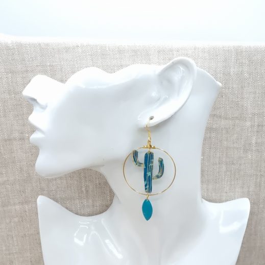Boucles d'oreilles soleil et cactus en Liberty Capel canard Boucles d'oreilles soleil et cactus en Liberty Capel canard