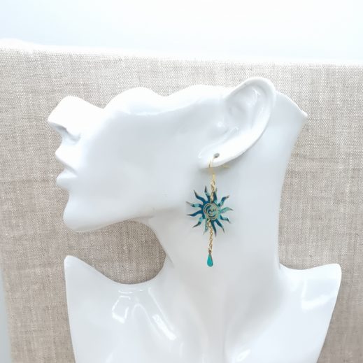 Boucles d'oreilles soleil et cactus en Liberty Capel canard Boucles d'oreilles soleil et cactus en Liberty Capel canard