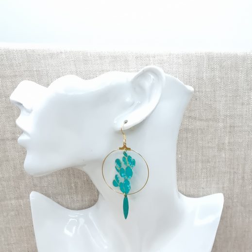 Boucles d'oreilles cactus et fleur en tissu Hanako menthe Boucles d'oreilles cactus et fleur en tissu Hanako menthe
