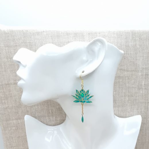 Boucles d'oreilles cactus et fleur en tissu Hanako menthe Boucles d'oreilles cactus et fleur en tissu Hanako menthe