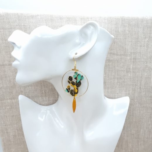 Boucles d'oreilles cactus en tissu Nagoya émeraude Boucles d'oreilles cactus en tissu Nagoya émeraude