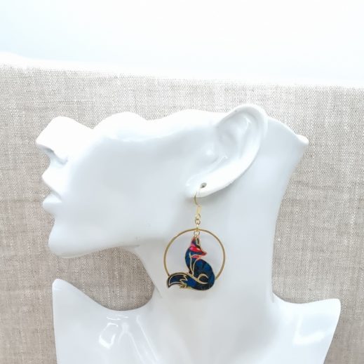 Boucles d'oreilles Renards en liberty Ciara pétrole Boucles d'oreilles Renards en liberty Ciara pétrole