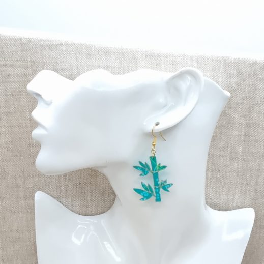 Boucles d'oreilles Panda et bambou en coton Hanako menthe Boucles d'oreilles Panda et bambou en coton Hanako menthe