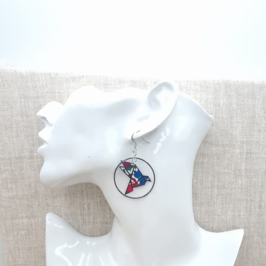 Boucles d'oreilles oiseau et plume en Liberty poppy and daisy canard Boucles d'oreilles oiseau et plume en Liberty poppy and daisy canard