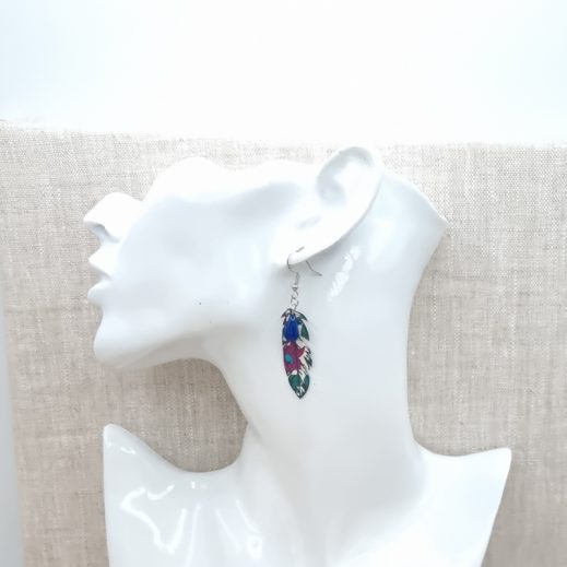 Boucles d'oreilles oiseau et plume en Liberty poppy and daisy canard Boucles d'oreilles oiseau et plume en Liberty poppy and daisy canard