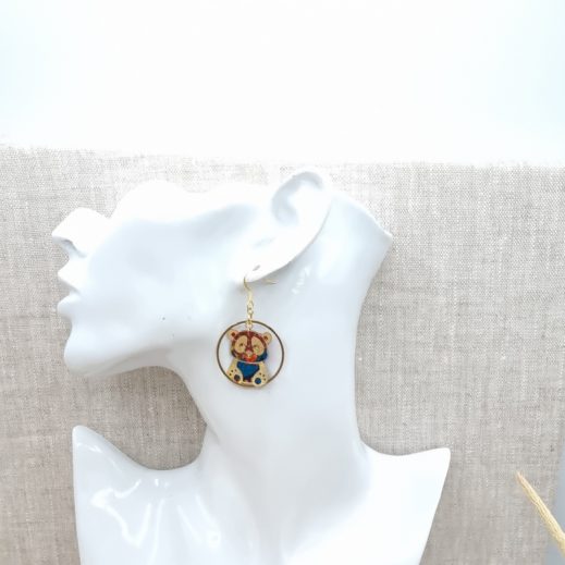 Boucles d'oreilles Panda et bambou en liberty Ciara Pétrole Boucles d'oreilles Panda et bambou en liberty Ciara Pétrole