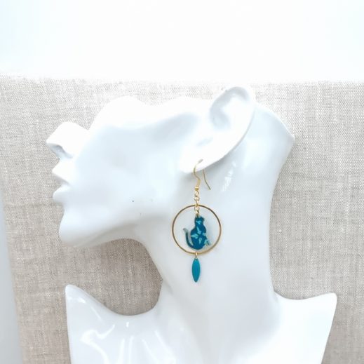 Boucles d'oreilles petits chats liberty capel canard Boucles d'oreilles petits chats liberty capel canard