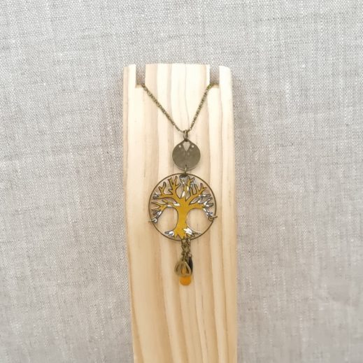 Sautoir Arbre de vie en liberty Capel moutarde Sautoir Arbre de vie en liberty Capel moutarde