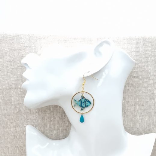 boucles d'oreilles poisson et hippocampe en capel canard boucles d'oreilles poisson et hippocampe en capel canard