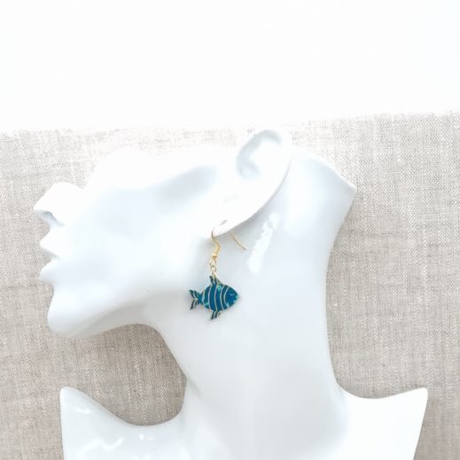 Boucles d'oreilles Hippocampe et petit poisson en liberty capel canard Boucles d'oreilles Hippocampe et petit poisson en liberty capel canard