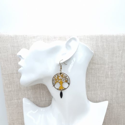 boucles d'oreilles Arbre de vie en liberty Capel moutarde boucles d'oreilles Arbre de vie en liberty Capel moutarde