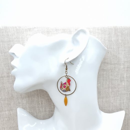 Boucles d'oreilles petits chats liberty betsy fluo thé Boucles d'oreilles petits chats liberty betsy fluo thé