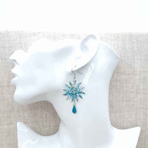 Boucles d'oreilles soleil et lune en Liberty Betsy mint and lemon Boucles d'oreilles soleil et lune en Liberty Betsy mint and lemon