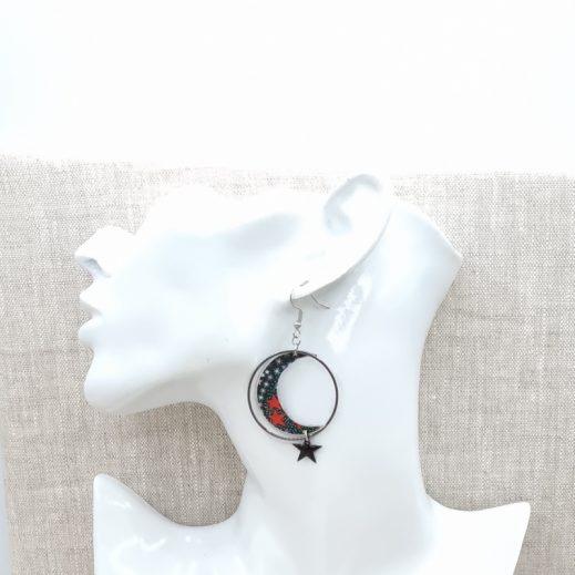 Boucles d'oreilles Etoiles et lune en Liberty adelajda wish Boucles d'oreilles Etoiles et lune en Liberty adelajda wish